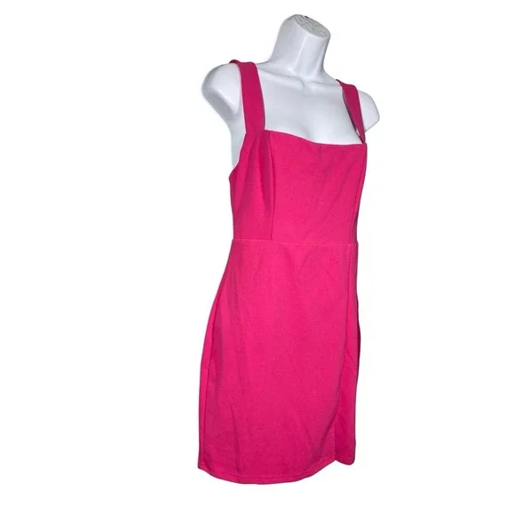 Lulus Social Sensation Hot Pink Square Neck Mini Bodycon Dress Women's Small - Picture 3 of 8